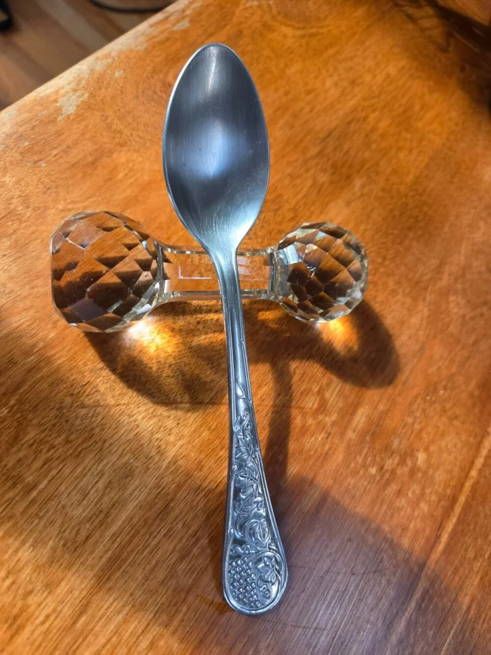 vintage crystal barbell spoon or knife rest